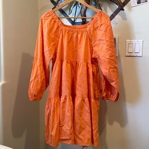 Off the shoulder orange dress with pockets